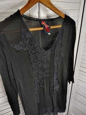 Johnny Was Black Lace Tunic Blouse
